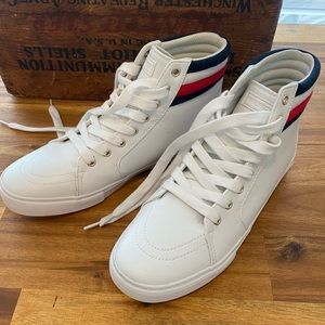 Designer shoes. Good Conditions. Wore them twice. White, Blue and Red stripes!